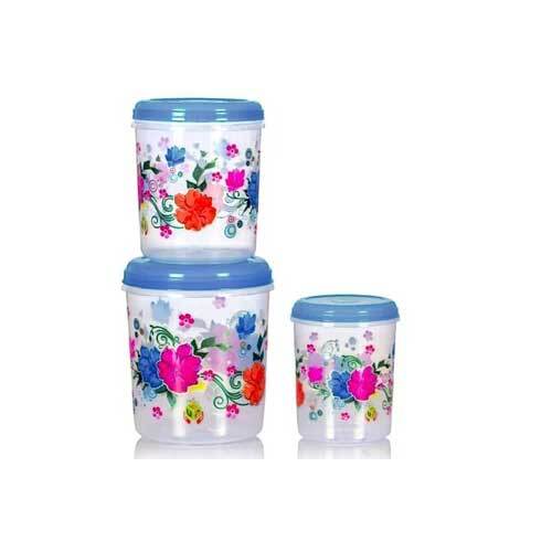 White Round Foil Printed Plastic Container-5 7 10kg-3pcs Set