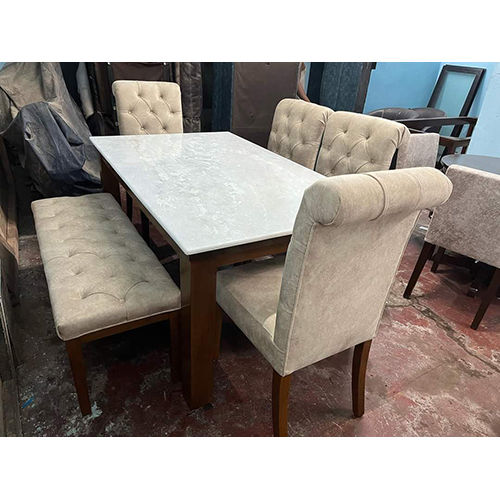 Wooden Base Marble Top Dining Table Set