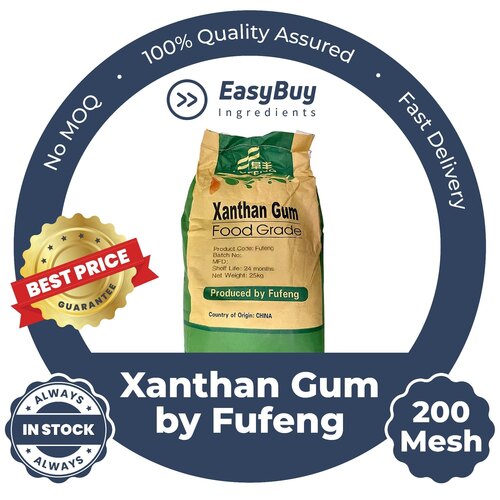 Xanthan Gum 200 Mesh by Fufeng - Food Grade Powder, White Color, 25kg Pack Size, Salt/Acid Resistant Thickener, 2 Years Shelf Life