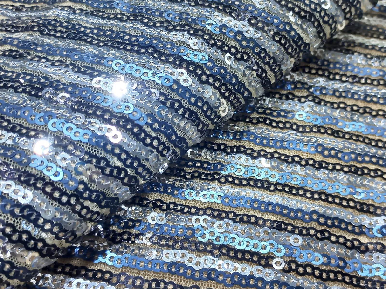 Blue sequin fabric for luxurious women clothes on georgette online