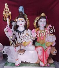 Marble Shiva Family Statue - Handcrafted White Marble, Customizable Sizes | Glossy Finish, Hand-carved Religious Artistry, Indian Traditional Theme