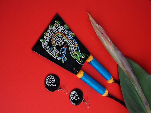 Peacock Ceramic Handmade Nacklace With Earrings