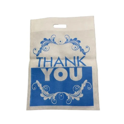 D Cut Non Woven Thank You Bags White