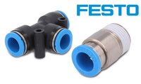 Festo Pneumatic Fittings - Metal, Standard Size | Black And Silver Finish, Push-in Connector For Compressed Air, Vacuum, And Water Applications