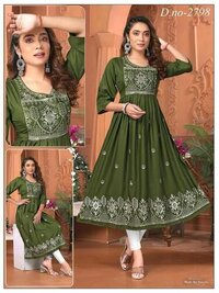 Kurti Pant With Dupatta - Cotton, M L XL XXL Sizes, Mix Color, Casual Dress Type, Full Sleeves, Embroidered, Washable, Suitable for All Seasons