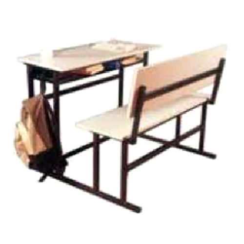 School Bench with Dual Desk - Polished Metal and Wood Finish Custom Size and Thickness Options Available