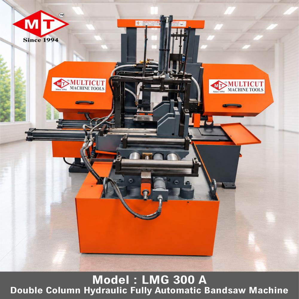 LMG-300 A NC Double Column Band Saw - Mild Steel, Orange Finish | Fully Automatic, Industrial Use, Warranty Included