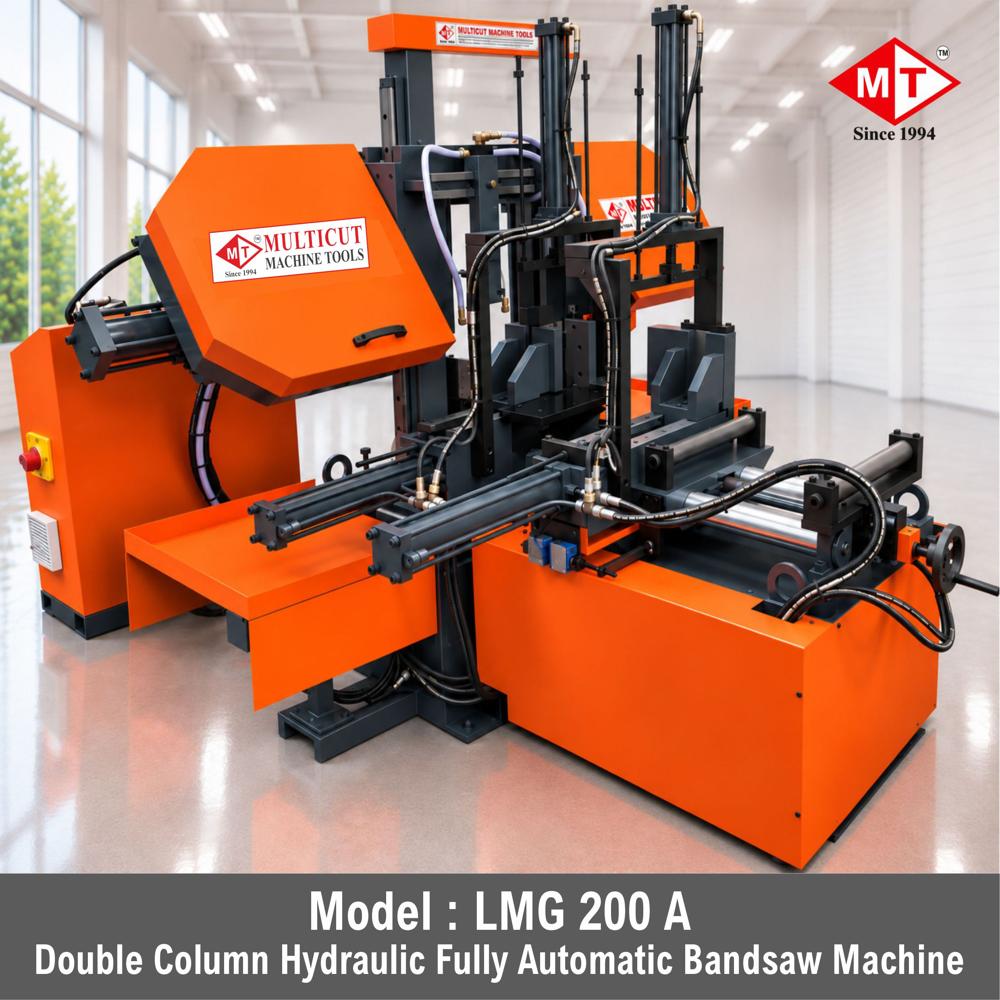 Lmg-200 A Double Column Fully Automatic Band Saw Machine - Color: Orange