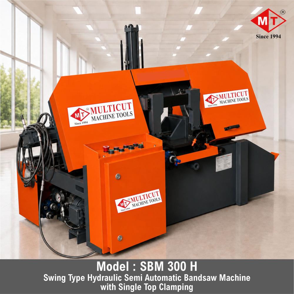 Sbm-300 H Swing Type Semi Automatic Band Saw Machine - Color: Yellow