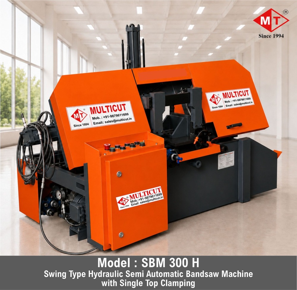 SBM 300 H - Mild Steel, 1200 KG, Bright Yellow | Industrial Manual Band Saw with Adjustable 24-76 MTR/MIN Cutting Speeds, Built to Last and High Precision