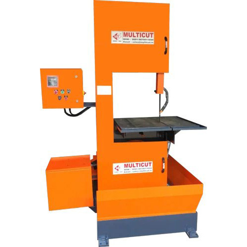 VBM 150 Vertical Manual Band Saw Machine - Mild Steel Cutting Up to 150 mm, Adjustable Speed 20-100 m/min, Eye-Catching Orange Design, One-Year Warranty, Ideal for Industrial Use