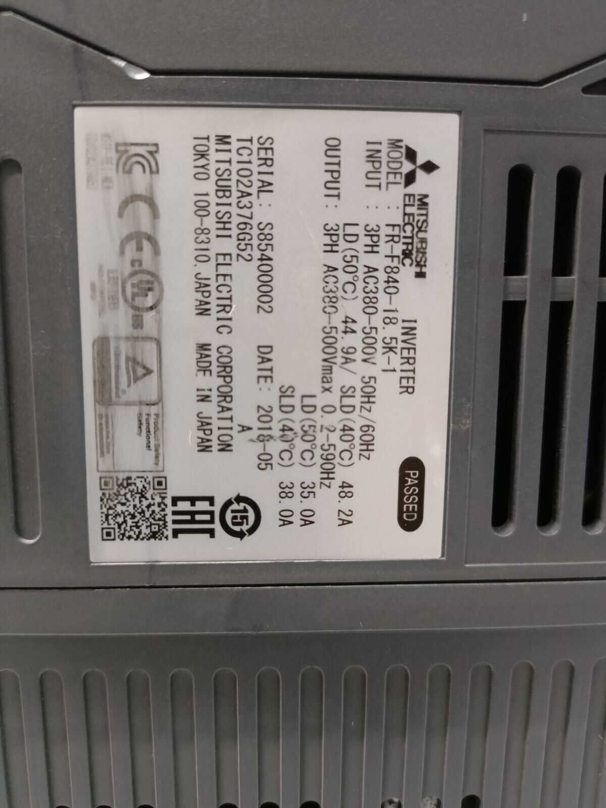 Mitsubishi FR-F840-18.5K-1 Mitsubishi F800 3phase Ac 380-500V 25HP 38A Inverter