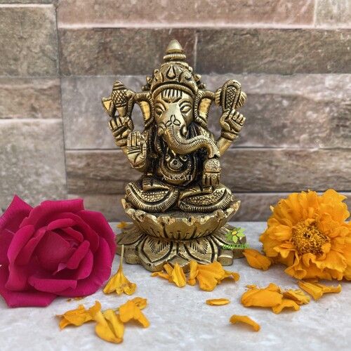 Ganesha Statue In Brass 3.5 Lord Ganpati Metal Brass Murti Temple Worship Home