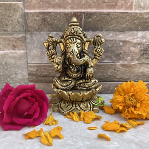 Ganesha Statue in Brass 3.5 Lord Ganpati metal brass Statue temple worship home