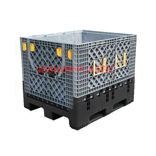 Plastic Foldable Pallet Box Large Storage Container With Lid - Color: Black & Gray