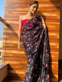 Geeorgette Print Saree-1 - Color: Black