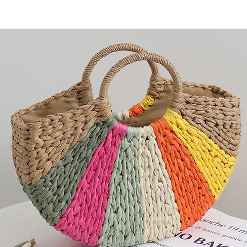 Beach Vacation Rainbow Straw Bag