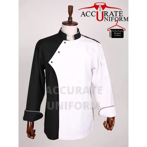 White And Black Full Sleeves Cotton Chef Coat