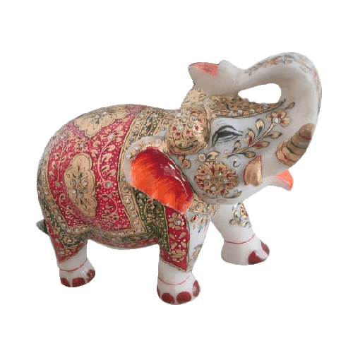 White Hand Painted Elephant Marble Statue