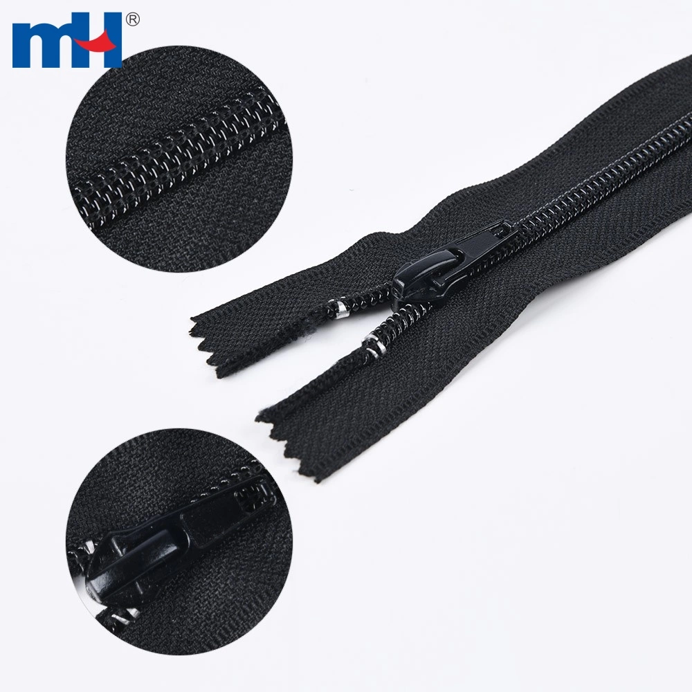 Nylon Coil Black Zipper 7 inch Non-Separating Zipper Black Sewing Zipper Crafts Zipper