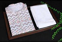 Mens Kurta With Pajama - Cotton, Size M 38, Multicolor, Full Sleeve, Knee Length, Mandarin Collar, Button Closure, Chevron Pattern, Breathable Fabric | Comfortable For All Seasons, Traditional Ethnic Style