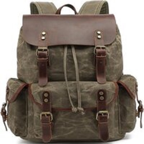 Waterproof Leather Canvas Backpack