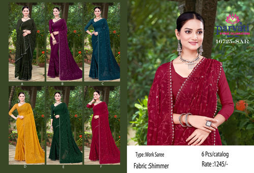 Shimmer Silk Embroidery Stone Work Saree-16725