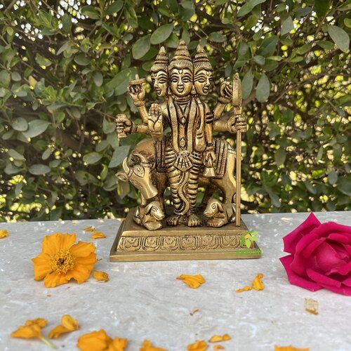 Dattatreya Bhagwaan Lord Dattatreya Brass Idol 3 Inch Bronze Datta Guru Sculpture