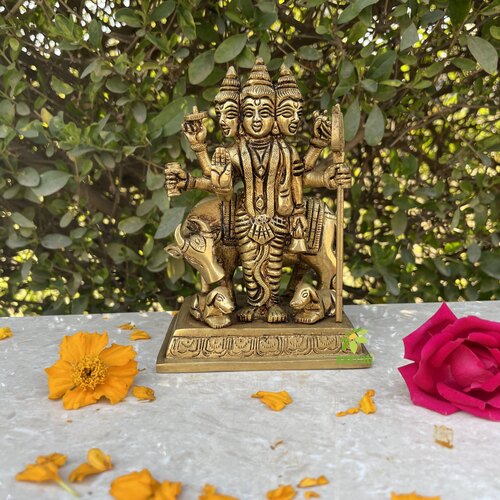 Dattatreya Bhagwaan Lord Dattatreya Brass Idol 3 inch Bronze Datta Guru Sculpture
