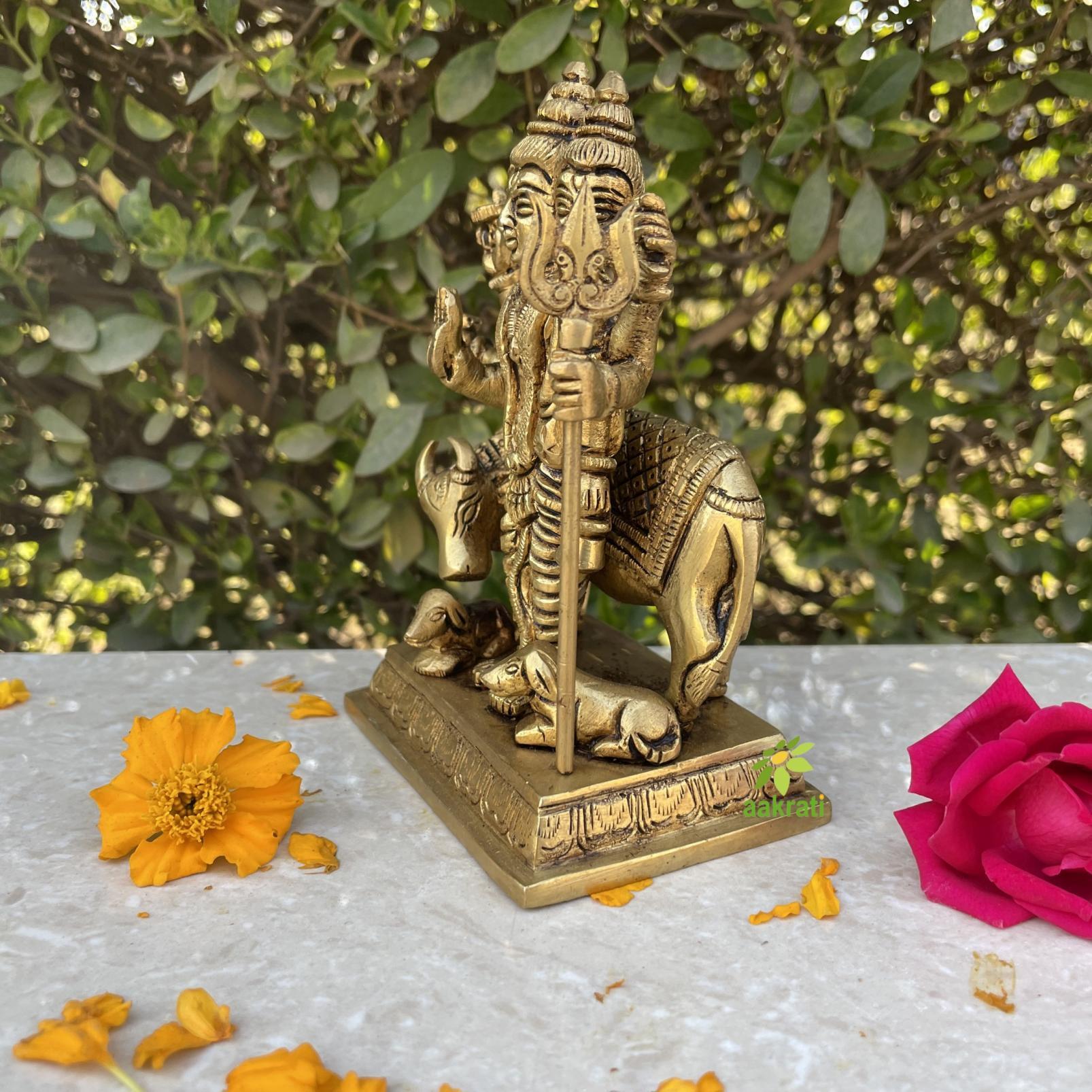 Dattatreya Bhagwaan Lord Dattatreya Brass Idol 3 inch Bronze Datta Guru Sculpture