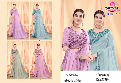 Satin Silk Elegant Soft Work Saree In New Pastel Colours-16908