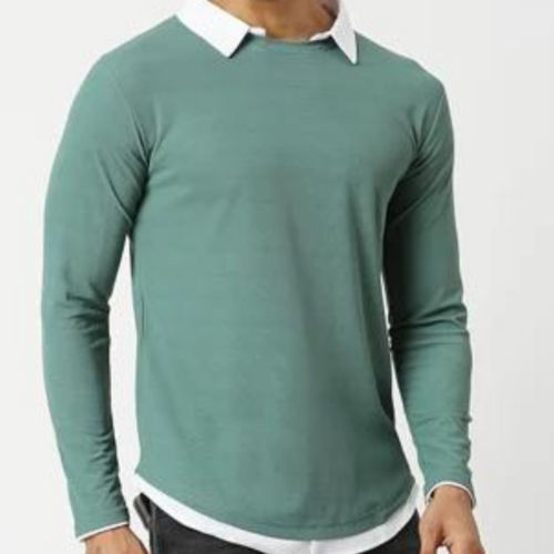 Cotton Plain Mens Full Sleeves T Shirt V-neck Collar