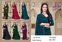 Shimmer Heavy Shiroshki Work Border Saree-16942 - Color: Green