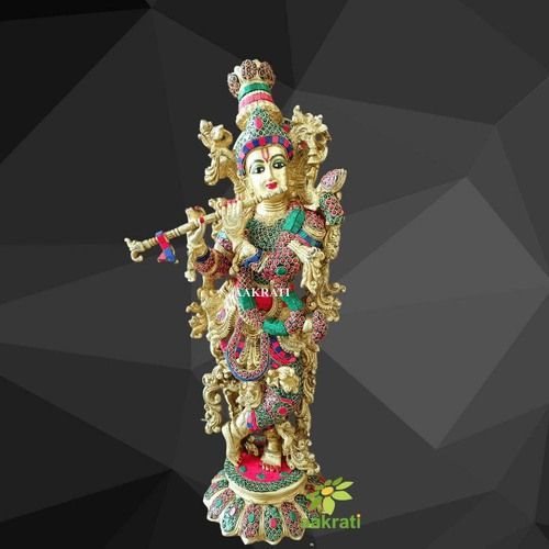 Krishna Govinda Dwarkapati Statue With Stonework Big Large Size Brass Lord Krishna Idol Krishna Gopal Krishna Hindu Idol