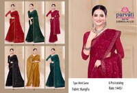 New Sequins Embroidery Work Saree-16993 - Color: Rani