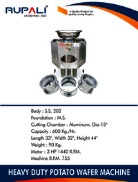 Potato Wafer Machine - Capacity: 600 Kg/hr