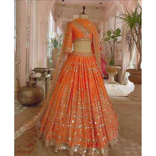 Dry Cleaning Orange Color Devsena Silk Lehenga Choli