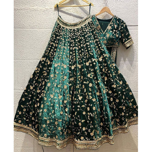 Bottle Green Colored Designer Velvet Lehenga Choli