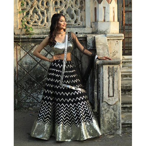 Black Colored Faux Georgette Embroidery Work Lehenga Choli