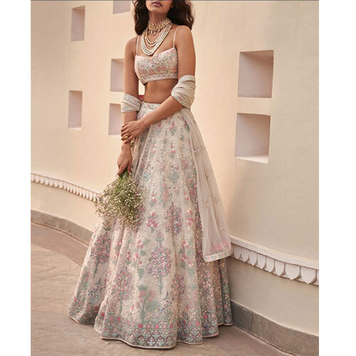 Wedding Wear Off-white Georgette Lehenga Choli