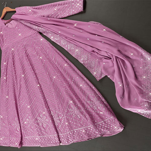 Pink Mulberry Coloured Party Wear Georgette Gown With Dupatta