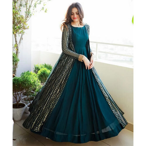 Party Wear Rama Color Sequence embroidery work Gown