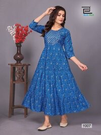 Flair Kurti - Fabric Rayon Print, Style Neck Embroidery Gown | Available Sizes M, L, Xl, Xxl, 3xl, 4xl, 5xl