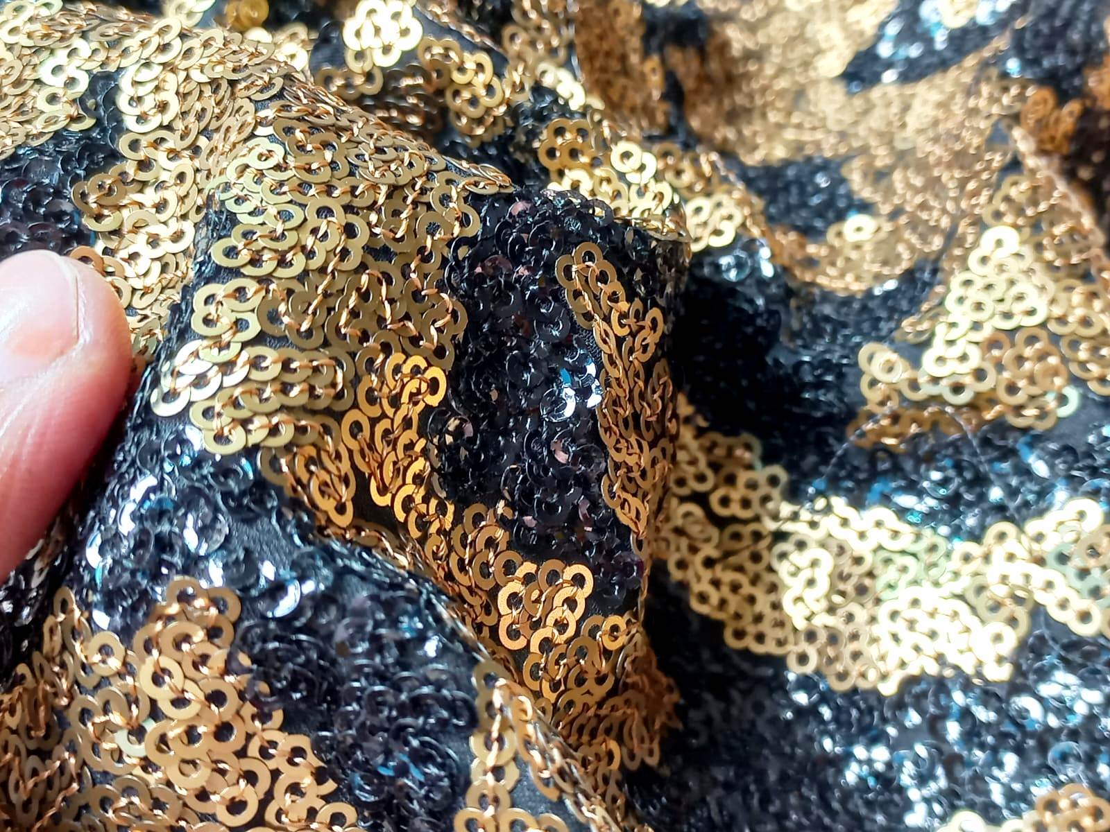 Gold and black sequin fabric for ladies in india