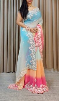 Faux Georgette Saree - Color: Multicolor