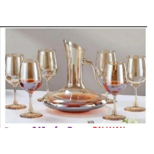 7 Pcs Set Decanter Wine and Glasses (Gray & Wine Colour)