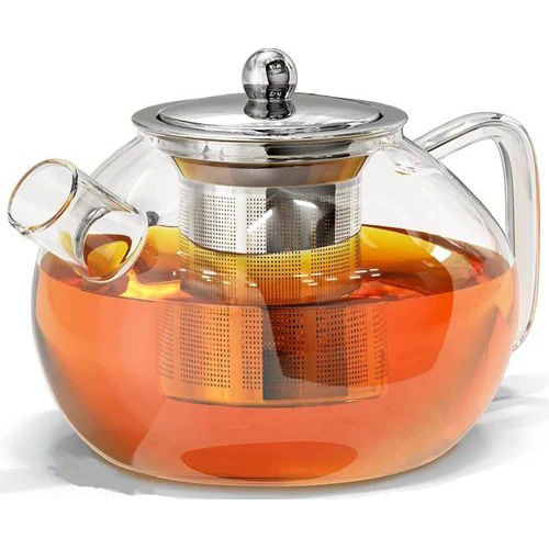 Glass KettleTeapot with Stainless Steel Infuser & Lid, Borosilicate Glass Tea Kettle