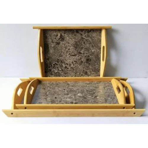 Rectangular Bamboo Marble Tray Set