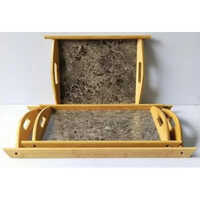 Rectangular Bamboo Marble Tray Set