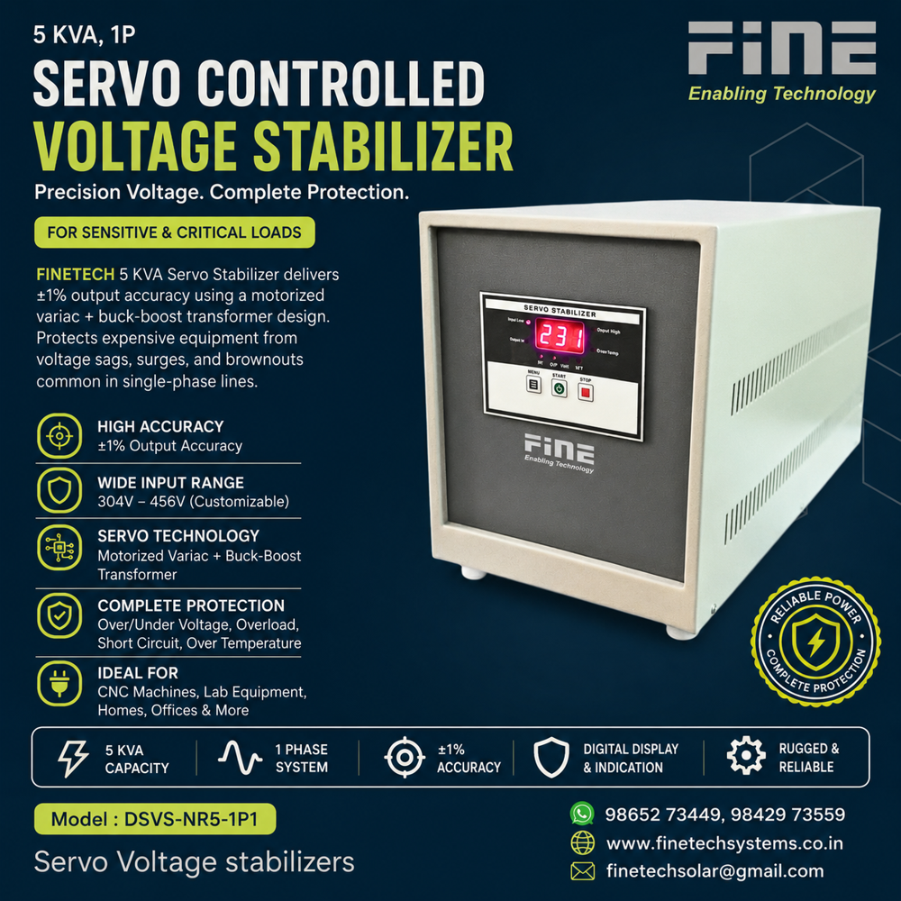 Air Cooled Servo Voltage Stabilizer - 30 Kva Rated Capacity, Pwm Controlled For Silent Operation, 1% Voltage Stability